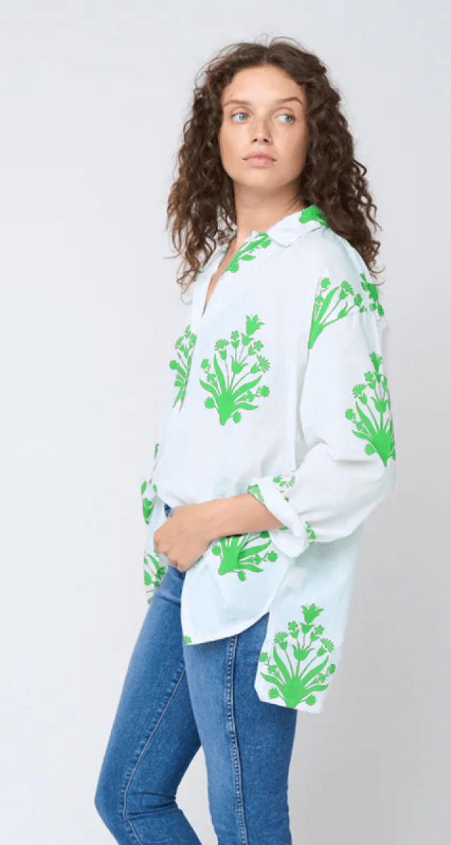 Relaxed Boyfriend Shirt - Cameo Floral Kelly GreenAnd For GoodShirts & Tops