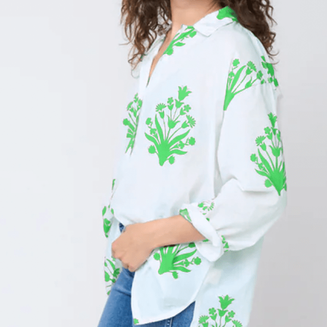 Relaxed Boyfriend Shirt - Cameo Floral Kelly GreenAnd For GoodShirts & Tops