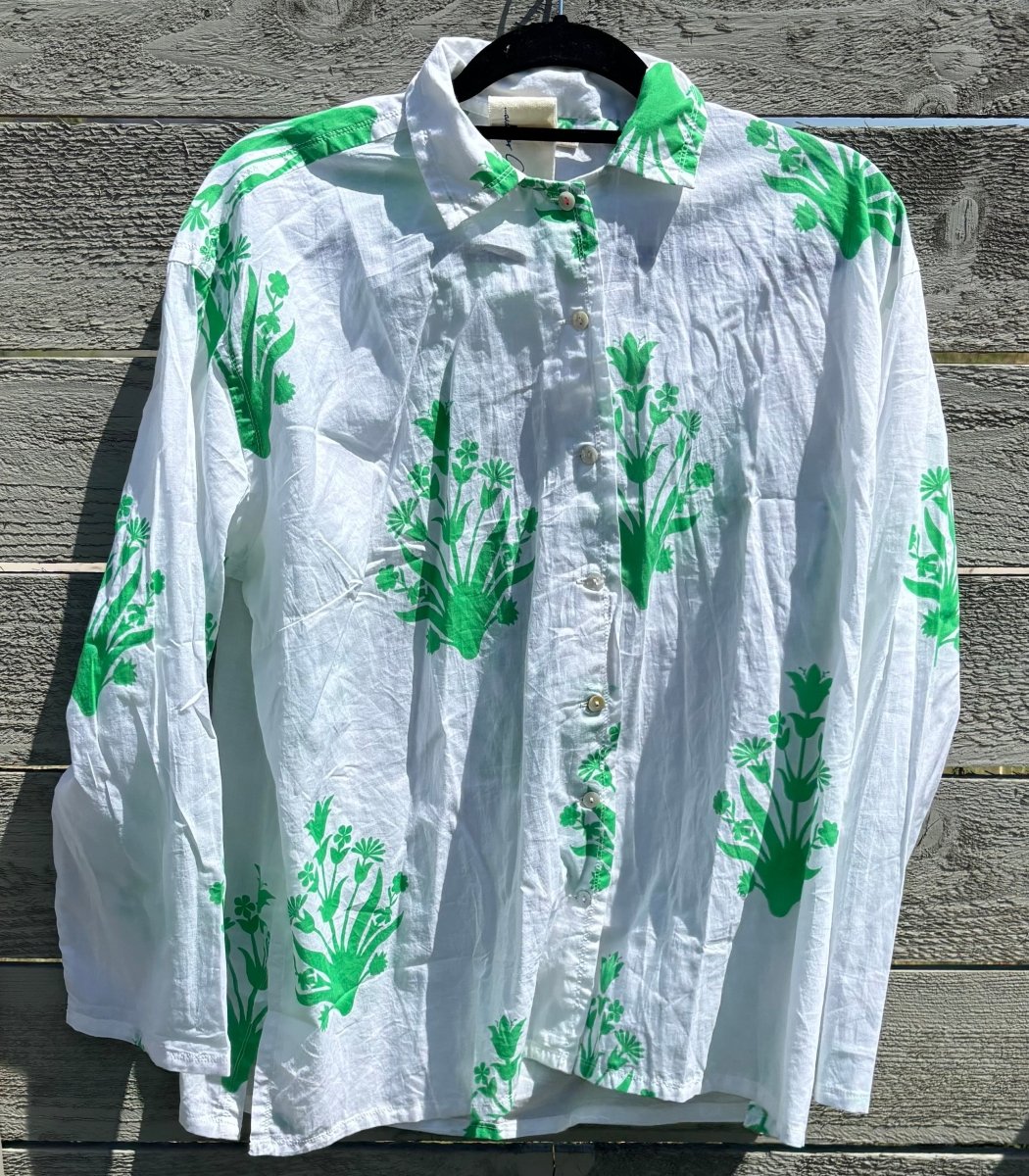 Relaxed Boyfriend Shirt - Cameo Floral Kelly GreenAnd For GoodShirts & Tops