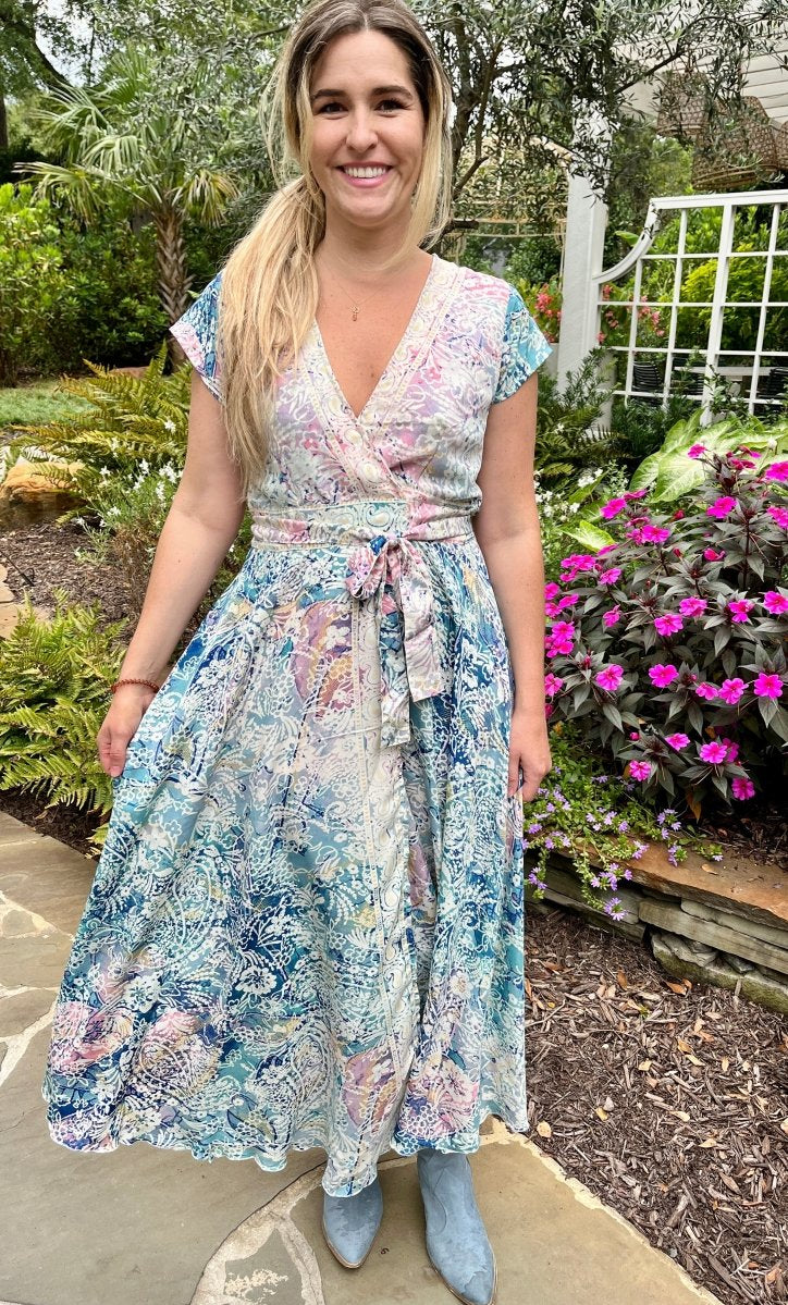 Repurposed Sari Wrap Dress with Cap SleeveBaizaarDRESS