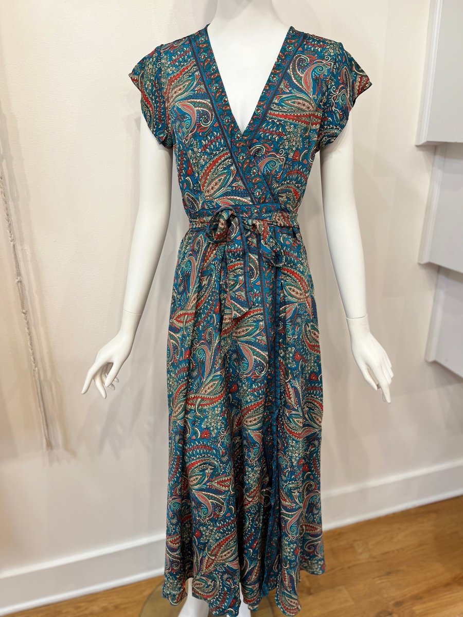 Repurposed Sari Wrap Dress with Cap SleeveBaizaarDRESS