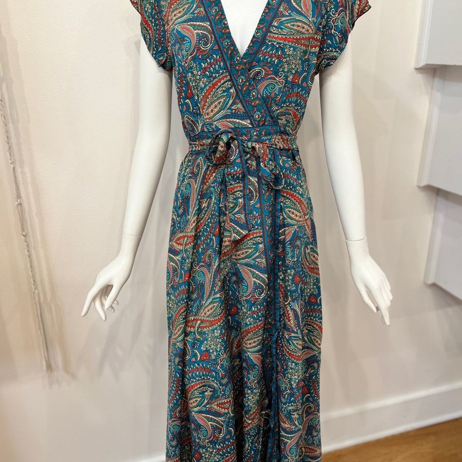 Repurposed Sari Wrap Dress with Cap SleeveBaizaarDRESS