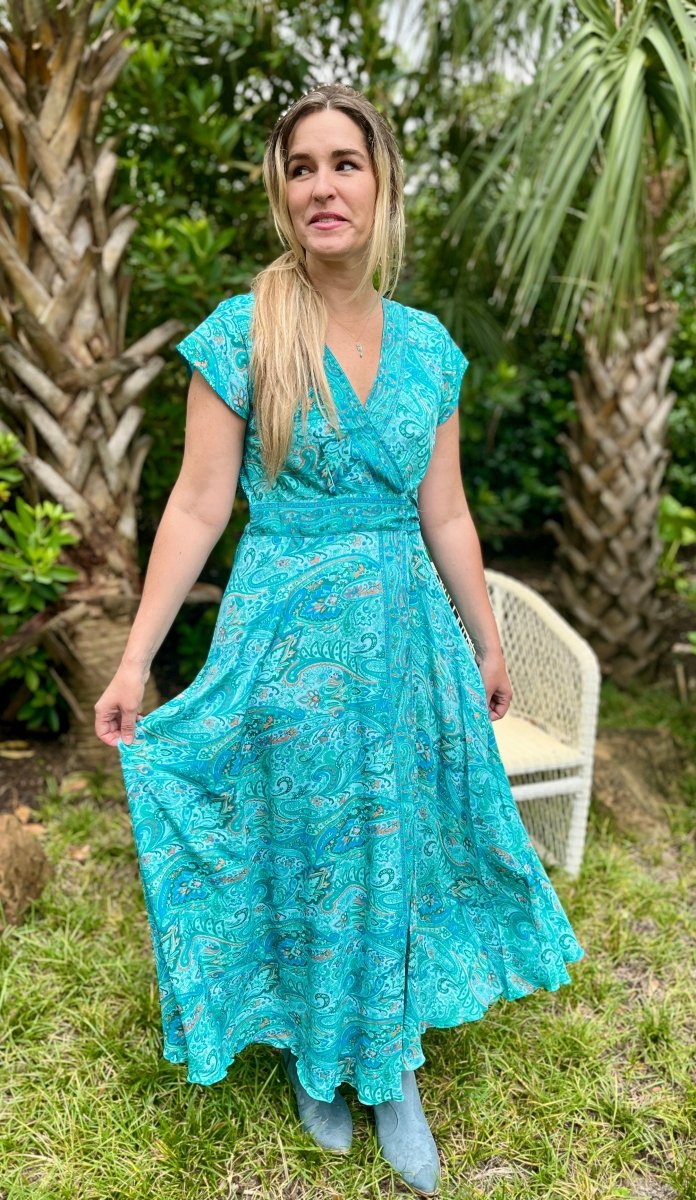 Repurposed Sari Wrap Dress with Cap SleeveBaizaarDRESS