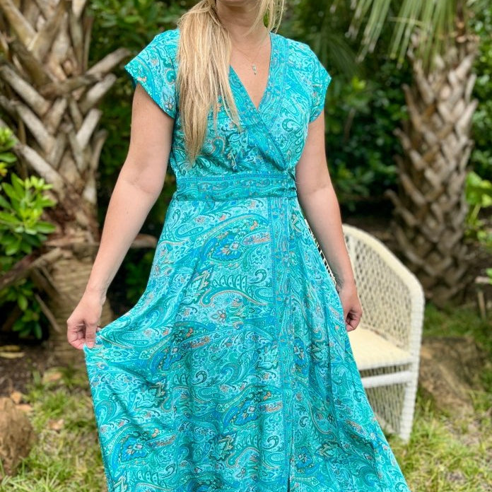 Repurposed Sari Wrap Dress with Cap SleeveBaizaarDRESS