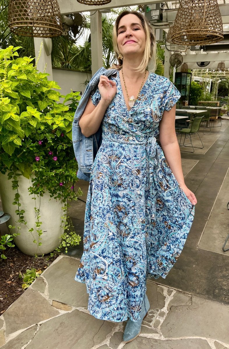 Repurposed Sari Wrap Dress with Cap SleeveBaizaarDRESS