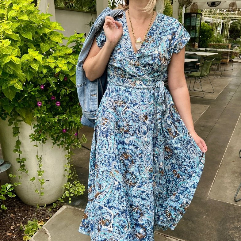 Repurposed Sari Wrap Dress with Cap SleeveBaizaarDRESS