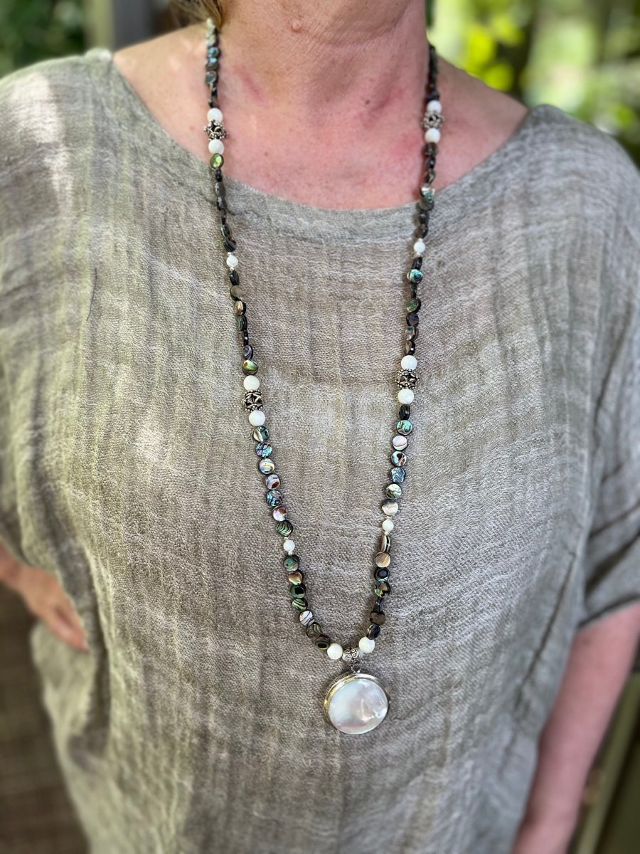 Reversible Abalone & Mother of Pearl Pendant Necklace – 36” LengthZiabird Private LabelNECKLACES