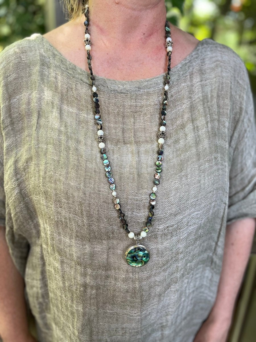 Reversible Abalone & Mother of Pearl Pendant Necklace – 36” LengthZiabird Private LabelNECKLACES
