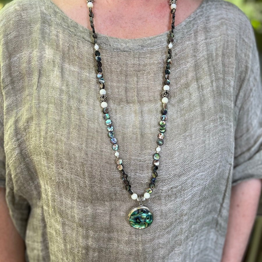 Reversible Abalone & Mother of Pearl Pendant Necklace – 36” LengthZiabird Private LabelNECKLACES