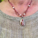 Rhodochrosite & Pearl Pendant Necklace – Hand - Strung, 17”–19” AdjustableZiabird Private LabelNECKLACES