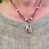 Rhodochrosite & Pearl Pendant Necklace – Hand - Strung, 17”–19” AdjustableZiabird Private LabelNECKLACES