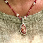 Rhodochrosite & Pearl Pendant Necklace – Hand - Strung, 17”–19” AdjustableZiabird Private LabelNECKLACES