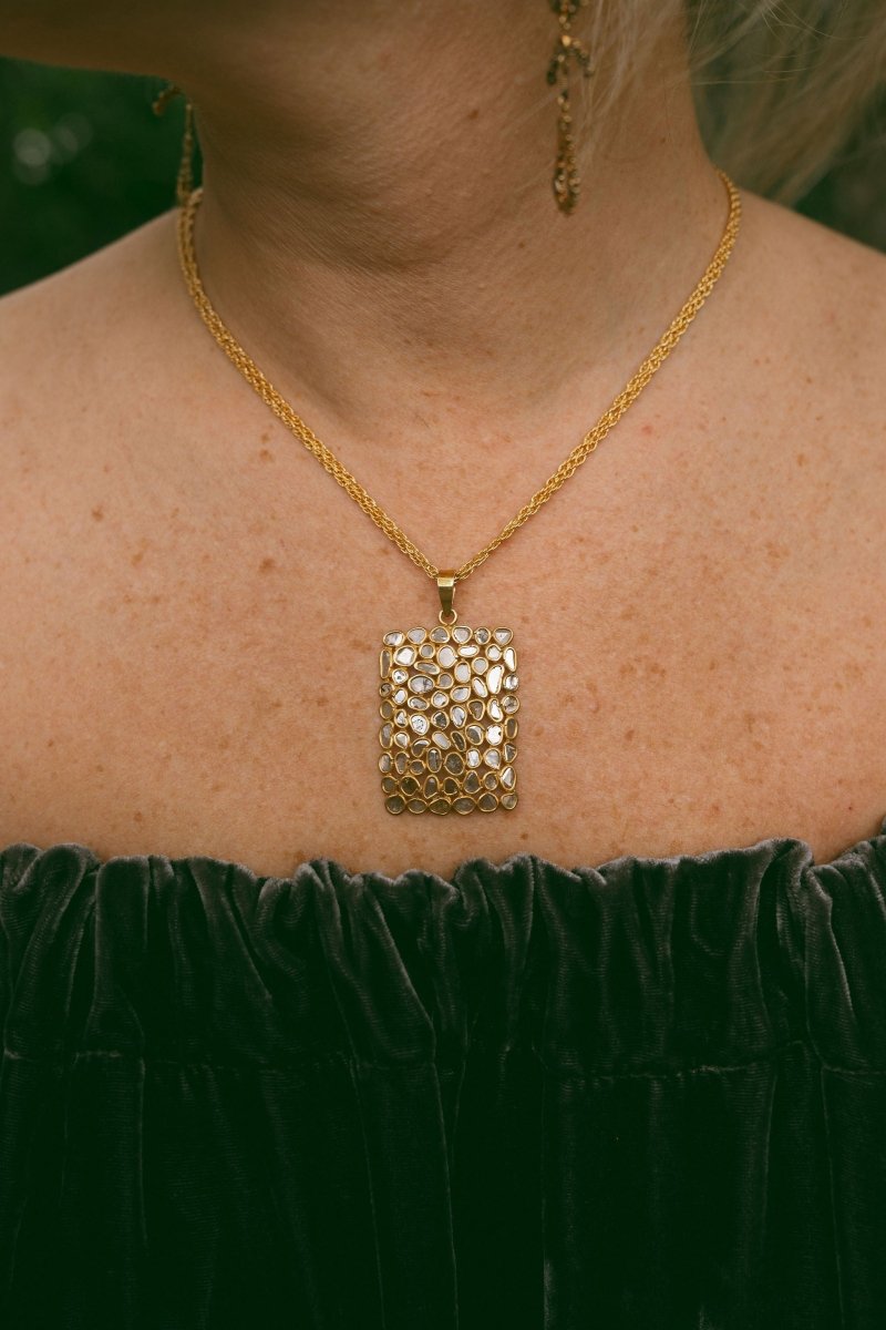 Rose Cut Sliced Diamond Rectangle Pendant With 14kgf Double Rope Chain NecklaceBeth ZinkNECKLACES