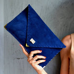 Royal Blue Suede Leather Clutch Purse, Blue Leather Bag, Leather Envelope Clutch, Blue Clutch Bag, Blue Leather Handbag, Leather Evening Bag: GoldANA KOUTSI