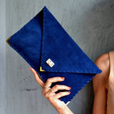 Royal Blue Suede Leather Clutch Purse, Blue Leather Bag, Leather Envelope Clutch, Blue Clutch Bag, Blue Leather Handbag, Leather Evening Bag: GoldANA KOUTSI