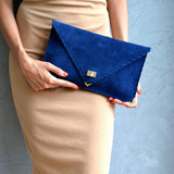 Royal Blue Suede Leather Clutch Purse, Blue Leather Bag, Leather Envelope Clutch, Blue Clutch Bag, Blue Leather Handbag, Leather Evening Bag: GoldANA KOUTSI