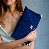 Royal Blue Suede Leather Clutch Purse, Blue Leather Bag, Leather Envelope Clutch, Blue Clutch Bag, Blue Leather Handbag, Leather Evening Bag: GoldANA KOUTSI