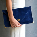 Royal Blue Suede Leather Clutch Purse, Blue Leather Bag, Leather Envelope Clutch, Blue Clutch Bag, Blue Leather Handbag, Leather Evening Bag: GoldANA KOUTSI