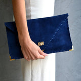Royal Blue Suede Leather Clutch Purse, Blue Leather Bag, Leather Envelope Clutch, Blue Clutch Bag, Blue Leather Handbag, Leather Evening Bag: GoldANA KOUTSI