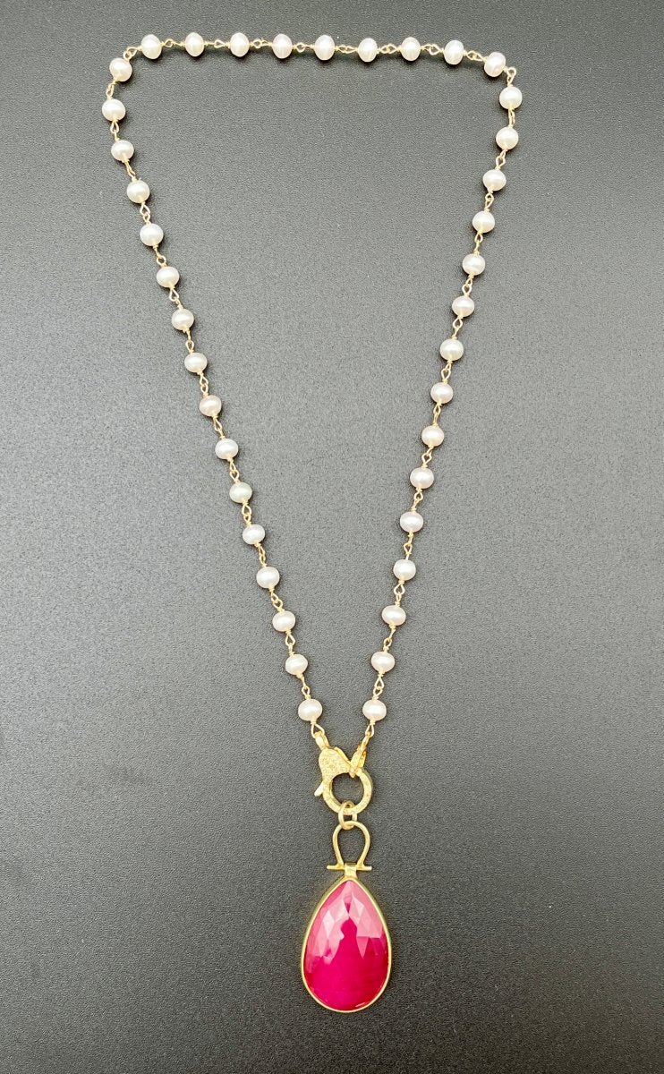 Ruby Pendant with Freshwater PearlsBeth ZinkNECKLACES