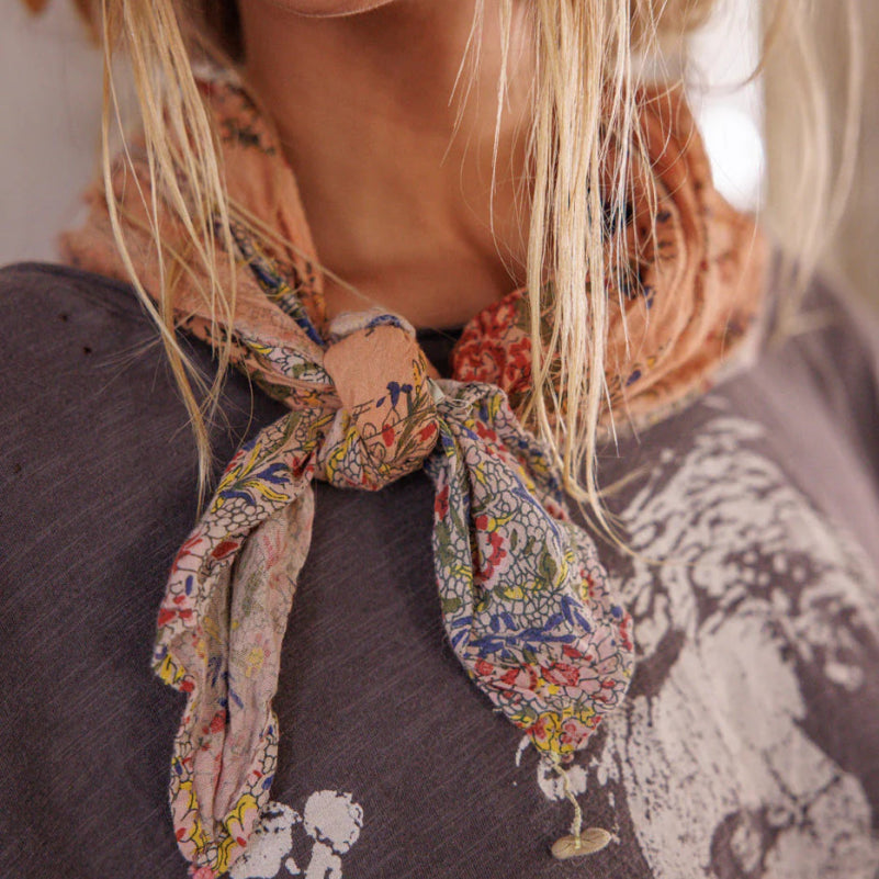 Scarf 235 - Agathe French Floral Scarf - Sunfaded AzaleaMagnolia PearlACCESS