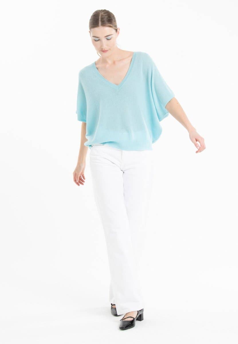 Sea - Glass Cashmere Batwing V - Neck SweaterSTUDIO CASHMERE8SWEATER