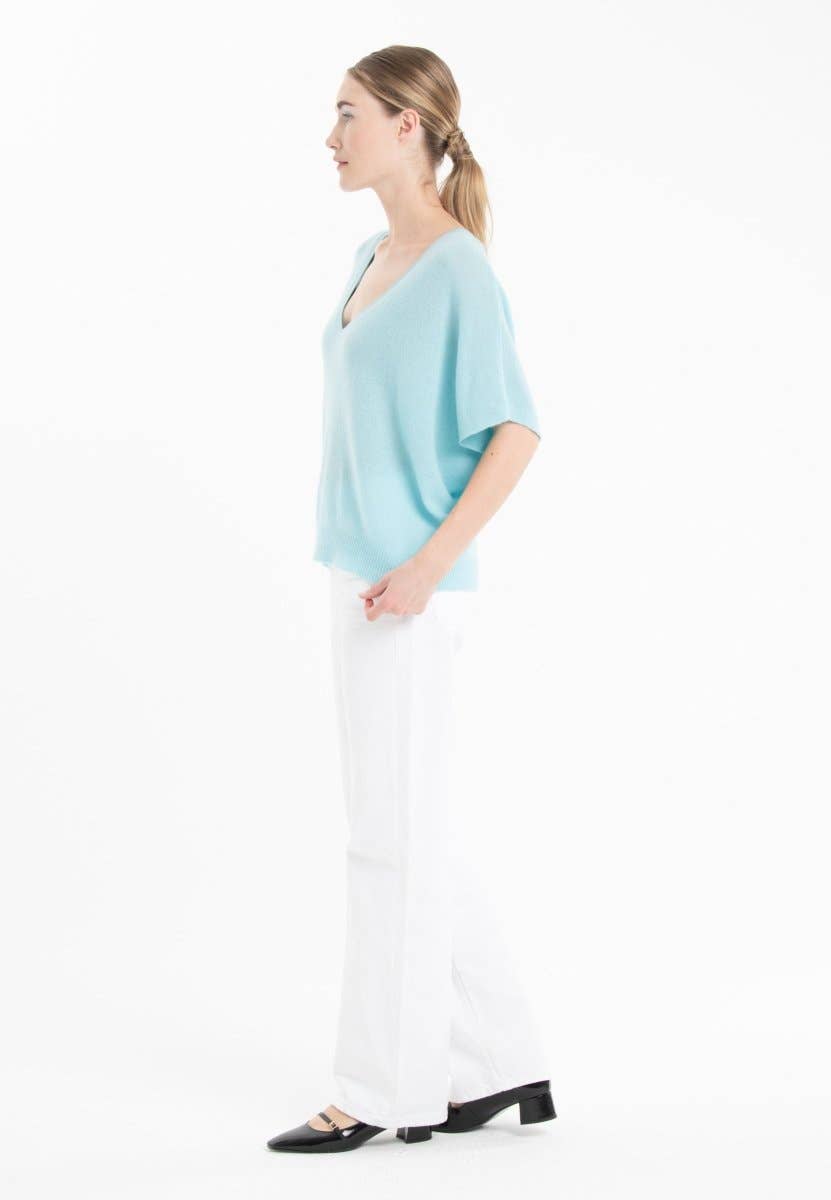 Sea - Glass Cashmere Batwing V - Neck SweaterSTUDIO CASHMERE8SWEATER