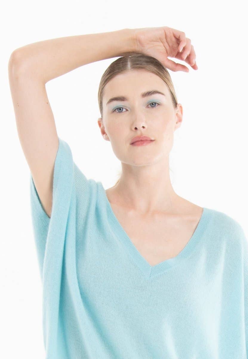 Sea - Glass Cashmere Batwing V - Neck SweaterSTUDIO CASHMERE8SWEATER