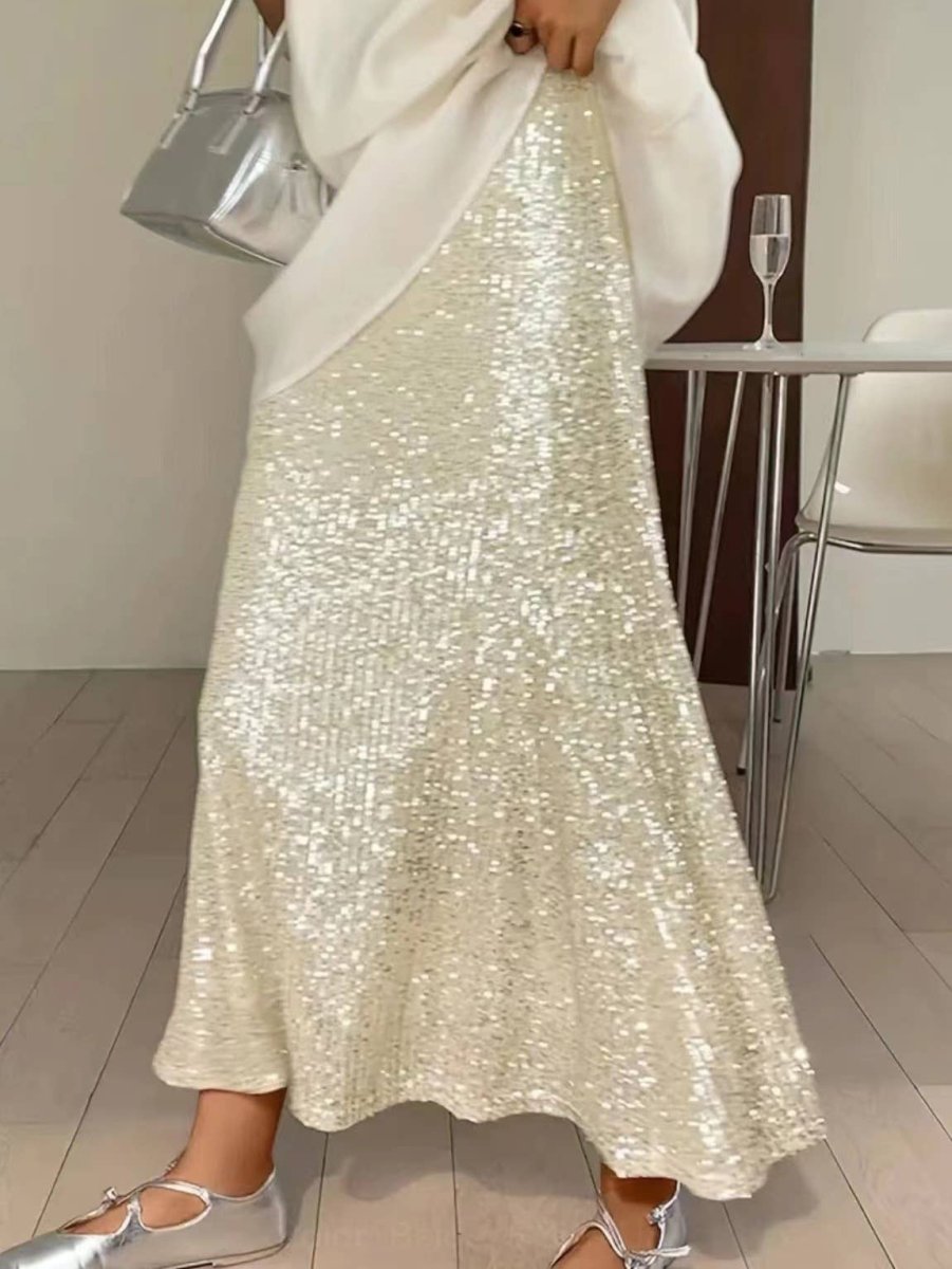 Sequined High - Waisted Drape Skirt — ChampagneLily ClothingSKIRT