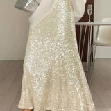 Sequined High - Waisted Drape Skirt — ChampagneLily ClothingSKIRT