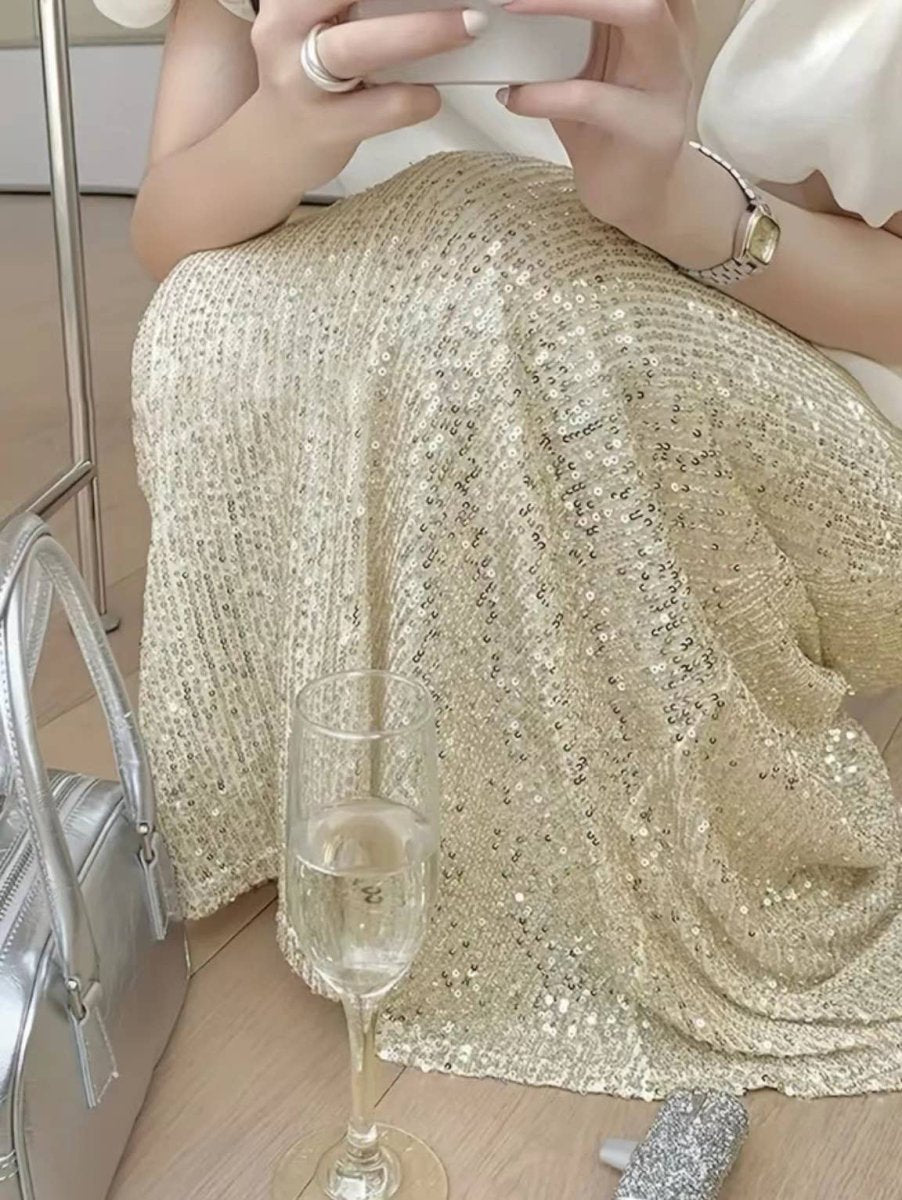 Sequined High - Waisted Drape Skirt — ChampagneLily ClothingSKIRT