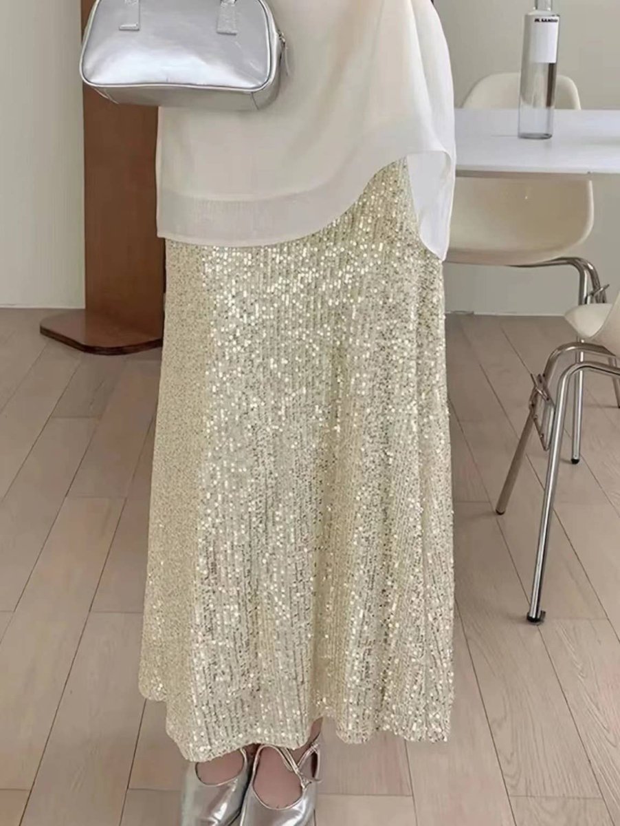 Sequined High - Waisted Drape Skirt — ChampagneLily ClothingSKIRT