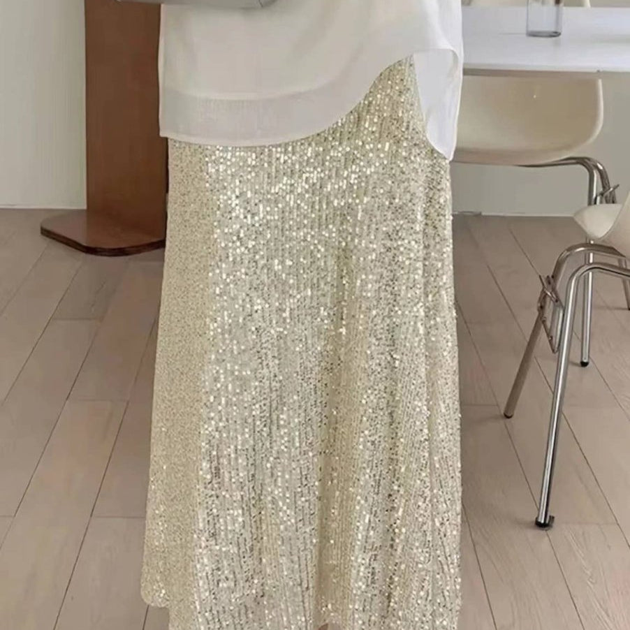 Sequined High - Waisted Drape Skirt — ChampagneLily ClothingSKIRT