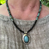 Shalako Turquoise Pendant Necklace – Black Spinel & Sterling Silver, 17”–19”Ziabird Private LabelNECKLACES