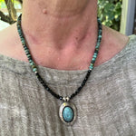 Shalako Turquoise Pendant Necklace – Black Spinel & Sterling Silver, 17”–19”Ziabird Private LabelNECKLACES