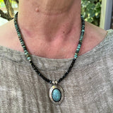 Shalako Turquoise Pendant Necklace – Black Spinel & Sterling Silver, 17”–19”Ziabird Private LabelNECKLACES