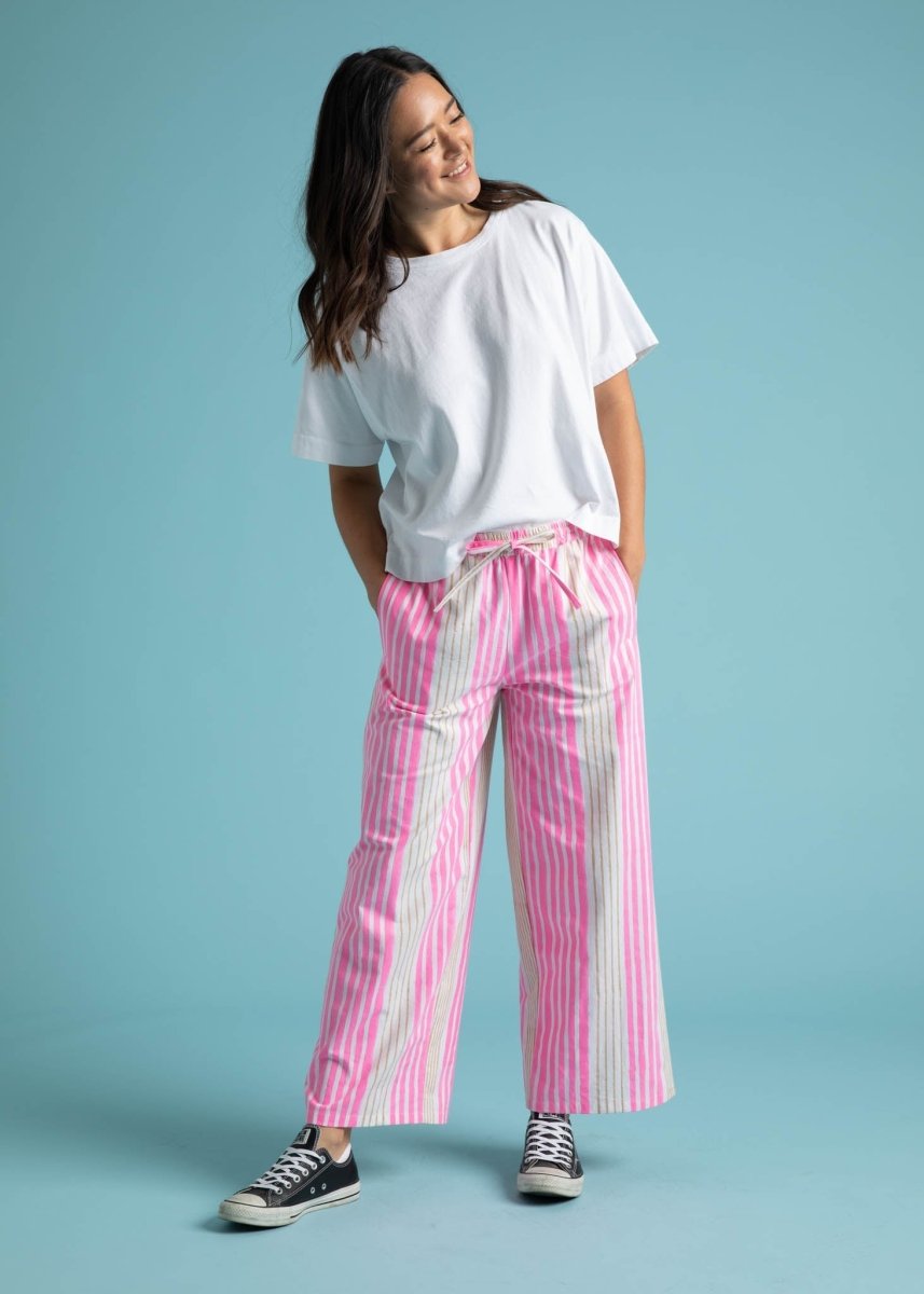 Shore Pant - Mixed Up Stripe - Baked Clay & Neon PinkAnd For GoodPants