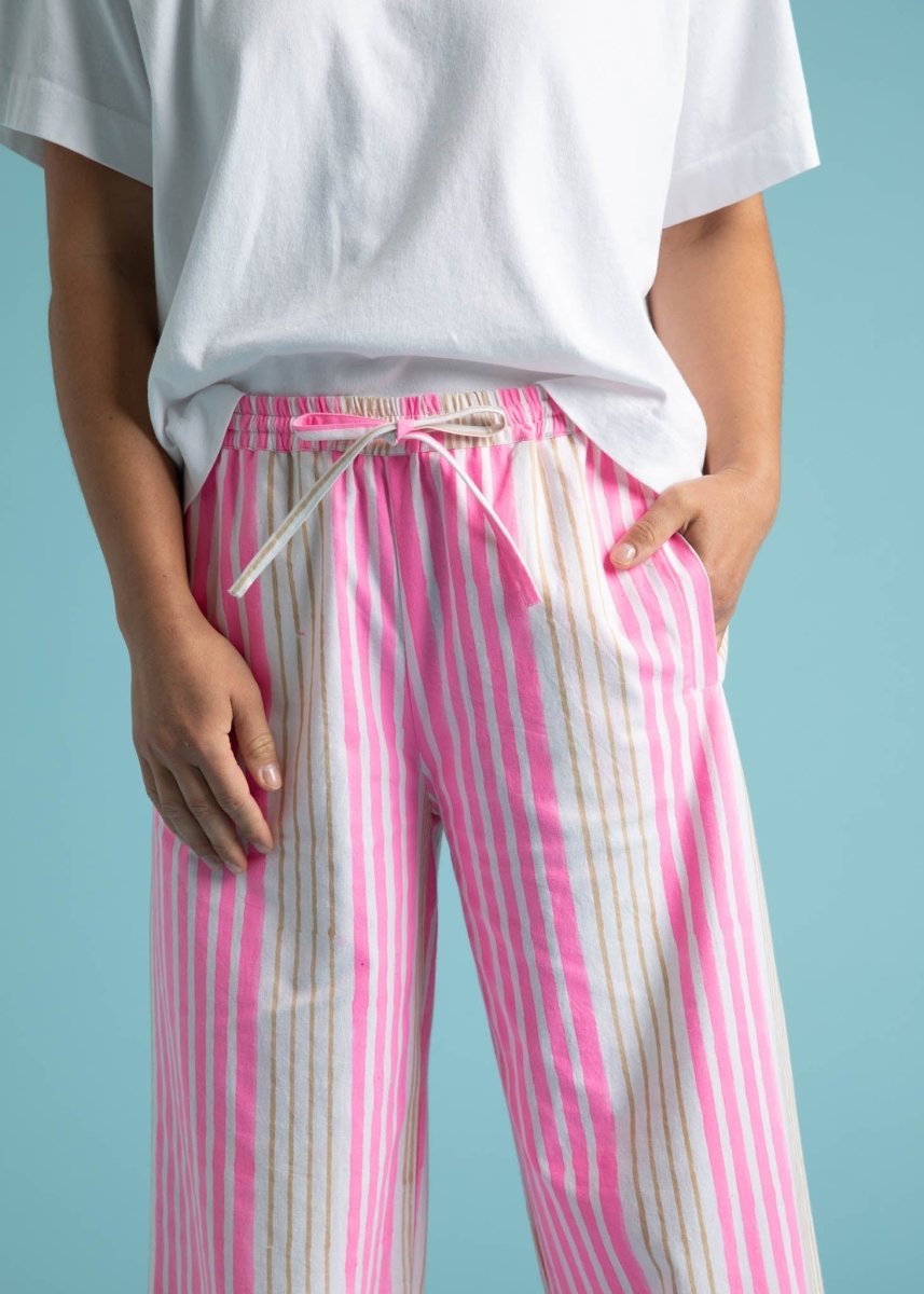 Shore Pant - Mixed Up Stripe - Baked Clay & Neon PinkAnd For GoodPants