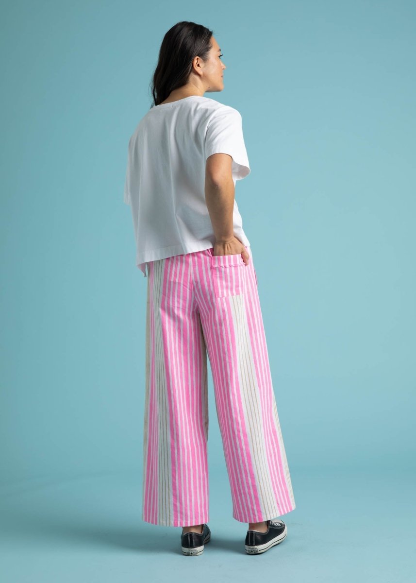 Shore Pant - Mixed Up Stripe - Baked Clay & Neon PinkAnd For GoodPants