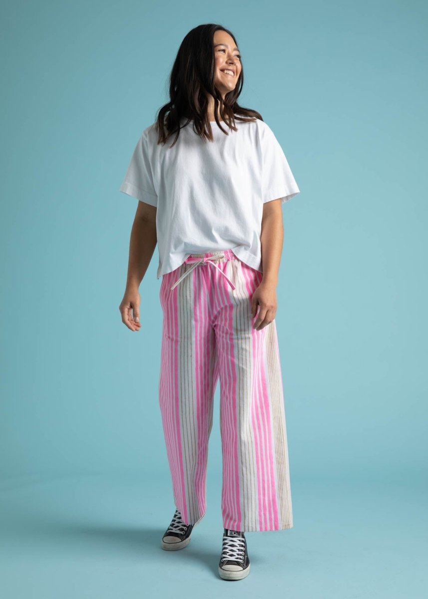 Shore Pant - Mixed Up Stripe - Baked Clay & Neon PinkAnd For GoodPants