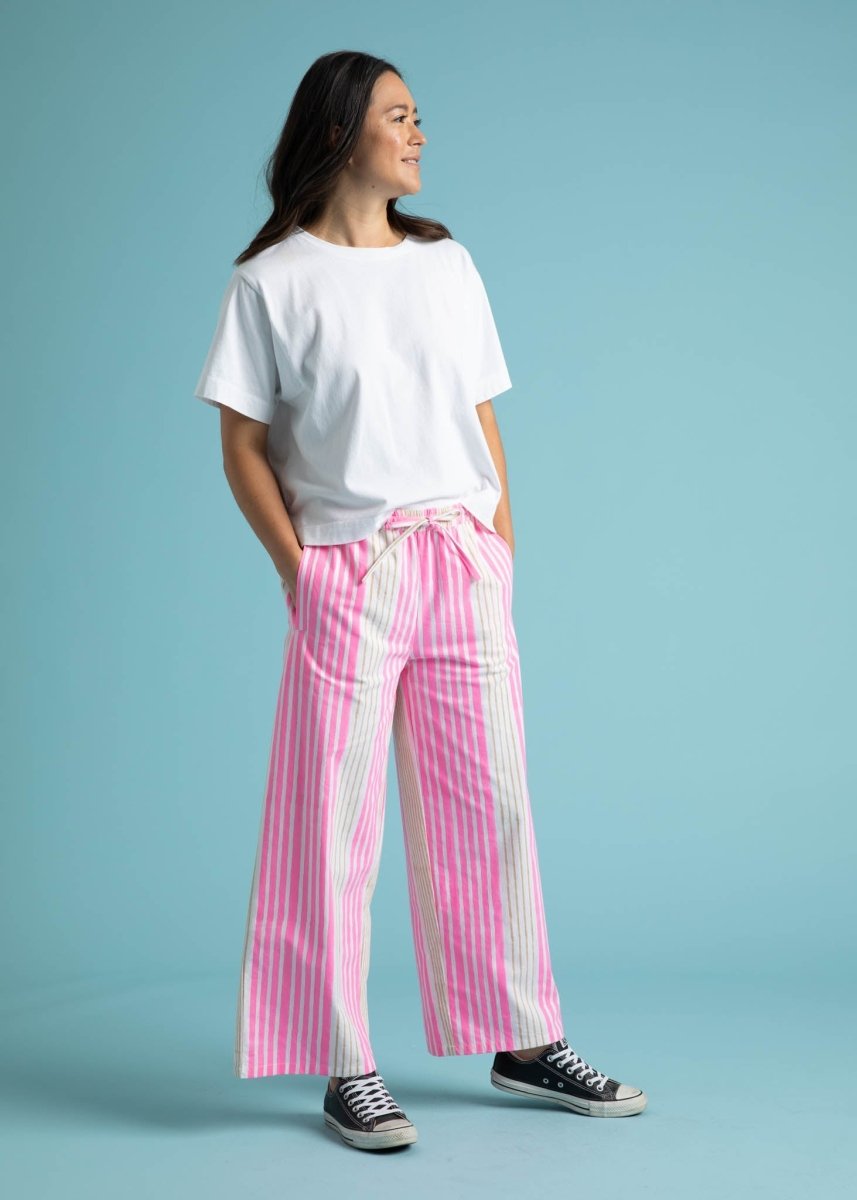 Shore Pant - Mixed Up Stripe - Baked Clay & Neon PinkAnd For GoodPants