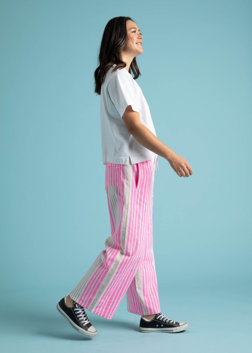 Shore Pant - Mixed Up Stripe - Baked Clay & Neon PinkAnd For GoodPants