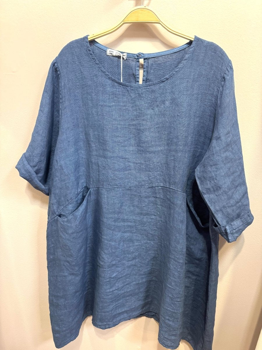 Short Linen Dress - One Size in Jeans Bluela maison des fibres naturellesDRESS