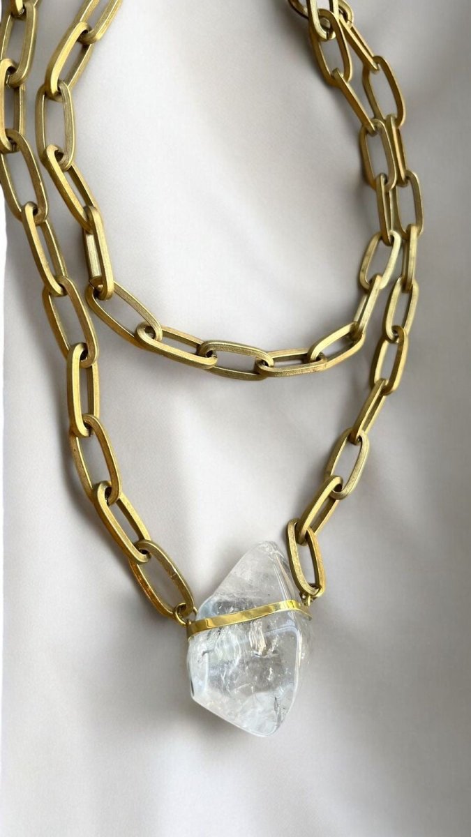 Smooth Clear Quartz Crystal in BronzeMolaNECKLACES