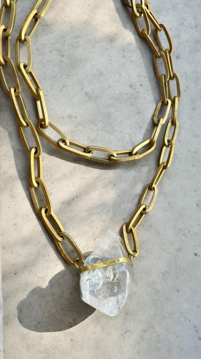 Smooth Clear Quartz Crystal in BronzeMolaNECKLACES