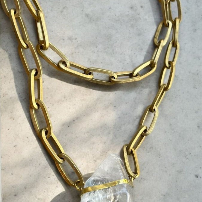 Smooth Clear Quartz Crystal in BronzeMolaNECKLACES