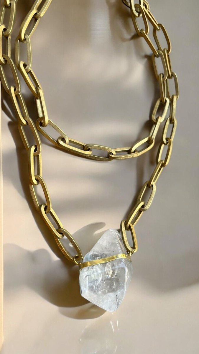 Smooth Clear Quartz Crystal in BronzeMolaNECKLACES