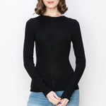 Solid color ribbed cotton spandex crew neck long sleeve shirt: BlackColor 5shirts