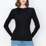 Solid color ribbed cotton spandex crew neck long sleeve shirt: BlackColor 5shirts