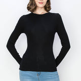 Solid color ribbed cotton spandex crew neck long sleeve shirt: BlackColor 5shirts